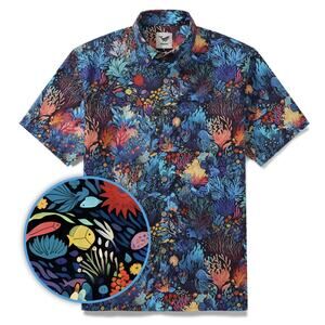 Yiume Men Tropical Hawaiian Primal Seabed Shirt Lg Marine Plants Ocean Island